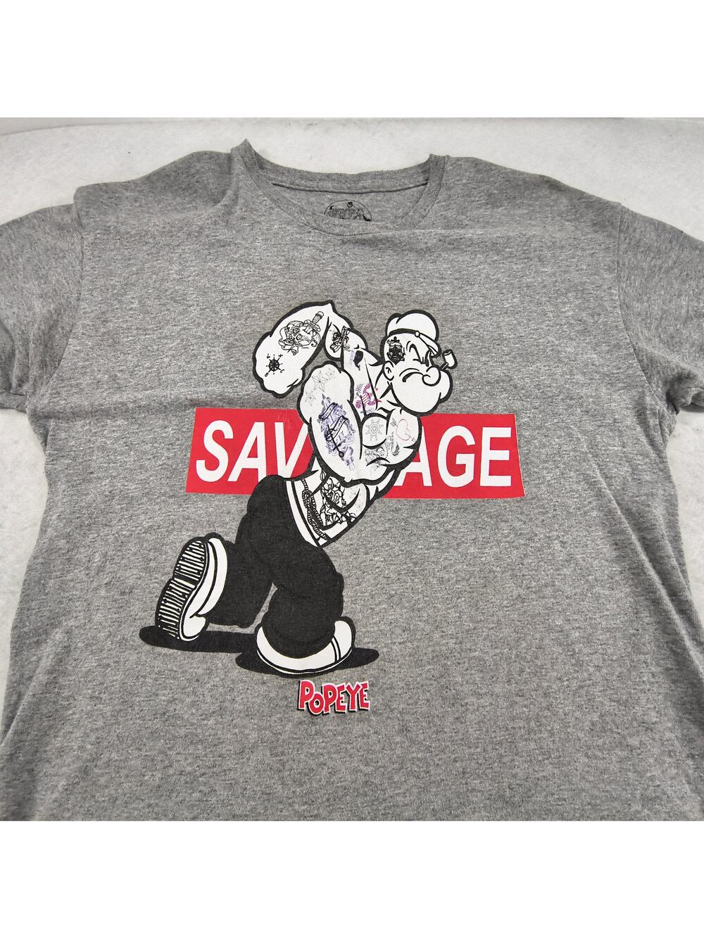 Popeye Casual Graphic Crew Neck Short Sleeve Shirt Youth Boys Size XL Gray